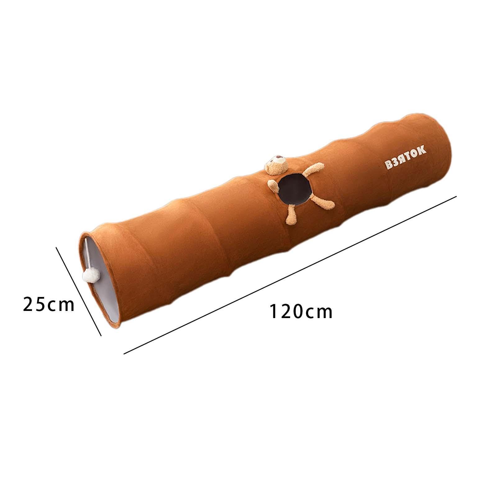 para Gatos, Tubo de Juego, Plegable, Longitud 120 Cm, Diámetro 25 Cm, Juguete para Mascotas con Pelota para Conejos, Gatitos Y Animal, MARRÓN