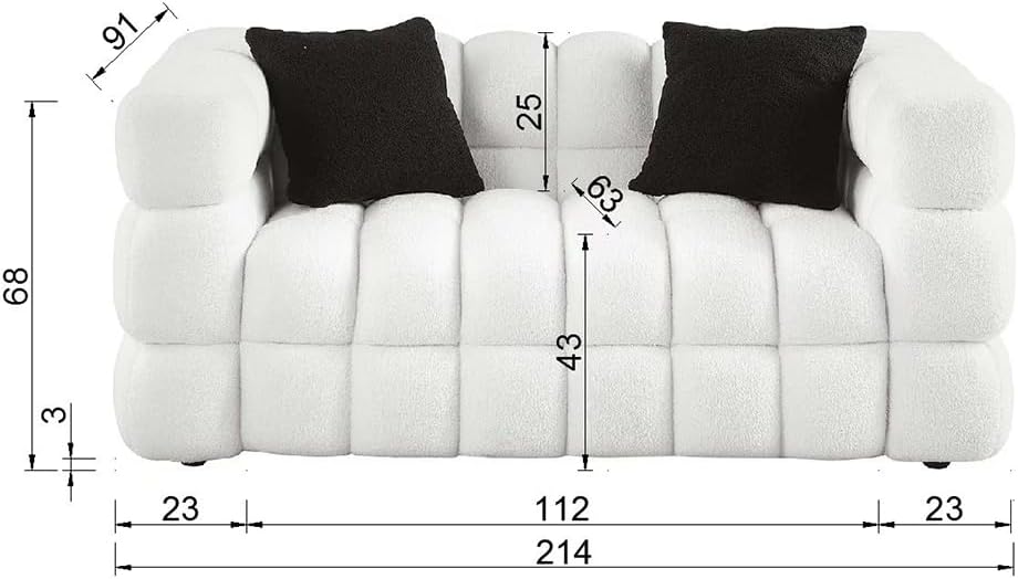 WILLIMSPACE 62.2" Boucle Loveseat Sofa Couch for Living Room, Modern Mid Century White Chesterfield Cloud Sofa, Upholstered 2 Seater Couch with Pillows for Apartment, Office (White Boucle)