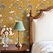 Livelynine Gold Chinoiserie Peel and Stick Wallpaper Birds Flowers Vintage Bird Floral Wallpaper Prepasted Mustard Yellow Teal Blue Green Oriental Asian Hummingbird Contact Paper Shelf Liner 17.5x78.8