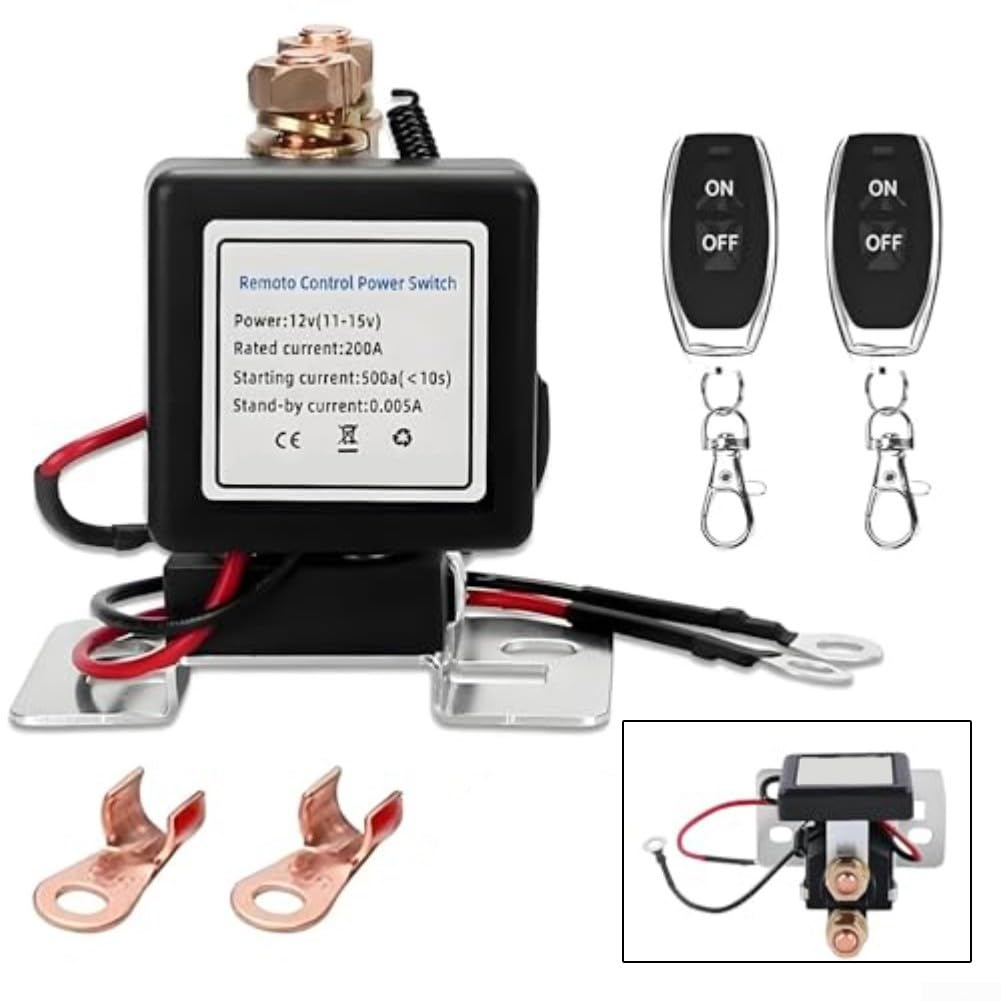 Wireless Remote Control Battery Relay Switch, 12V/24V Car Starter Kit, Remote Engine Start, Anti-Drain Protection & Remote Disable, for Cars RVs(24V)