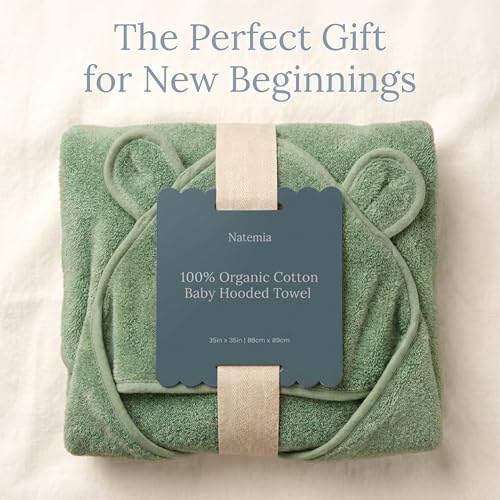 Image of Natemia Hooded Baby Bath Towel - 100% Organic Cotton Baby Towels for Newborns, Toddlers, Boys, Girls - Soft Absorbent 450 GSM - Gentle on Sensitive Skin - Baby Shower Registry Gift (35 inch x 35 inch)