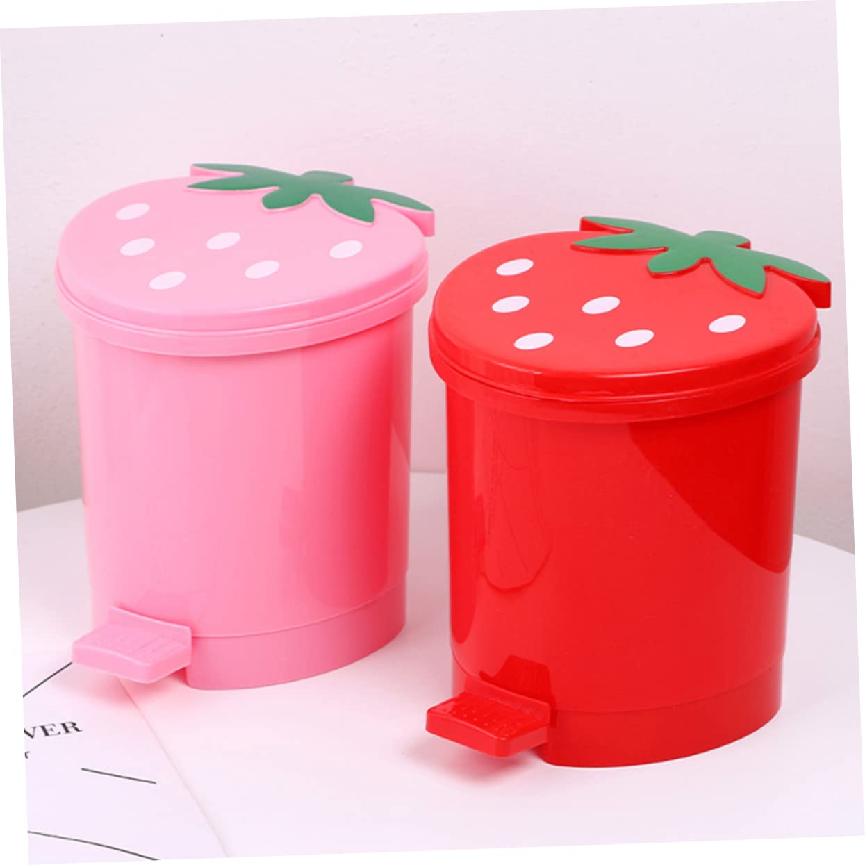 TIDTALEO Poubelle Rose Mini Conteneur Fruits Fraise Litière Enfants PP Pinceau Maquillage Mignonne