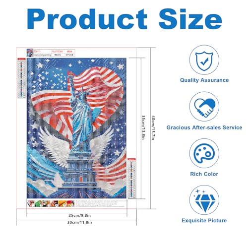Image of Independence Day Statue of Liberty Diamond Painting Kits for Adults, American Flag Patriotic and Freedom 5D Diamond Art Kits for Adults, DIY Full Drill Round 4th of July Wall Decor 12x16 Inch