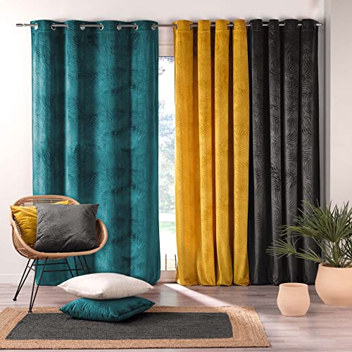 Rideau occultant en velours feuilles de monstera 140x240 cm - vue 4