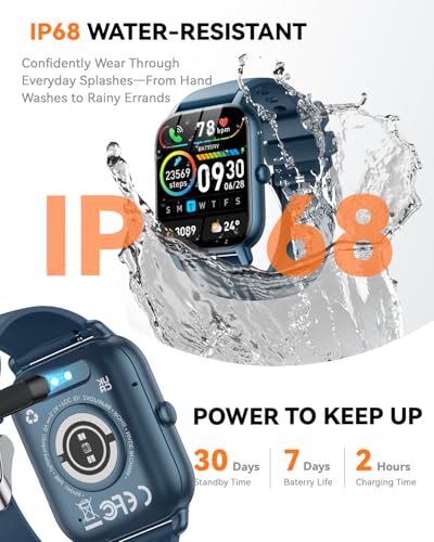 Image of Smart Watch for Men Women,1.85 inch Bluetooth Fitness Tracker Step Counter /Sleep Monitor,110+ Sports Modes,IP68 Waterproof Smart Watch Compatible with iPhone Samsung Android Phone (Blue, 1.85)