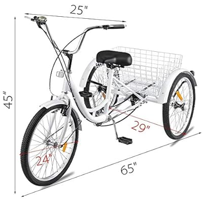 ZSMLB Erwachsene Rennräder MountainbikesErwachsene Dreiräder für Frauen | Dreirad für Erwachsene 7-Gang 24-Zoll-Dreirad | Dreirad-Cruiser-Trike mit Low-Step-Through-Rahmen & großem Korb u002 – Bild 3