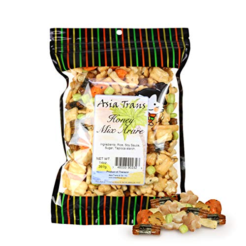 Image of Asia Trans Honey Mixed Arare - Sweet and Salty Assorted Nori Komaki, Sakura, Kakinotane Rice Crackers - Crunchy Japanese Snack, Hawaiian Kaki Mochi - Great with Popcorn, Trail Mix, Beer - 12 Oz Pack