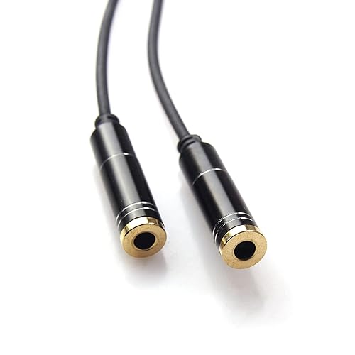 Miniatura 5 de REXUS Cable de audio estéreo divisor en Y negro de 0.138 in, 4 polos macho a 2 hembras para auriculares, adaptador divisor de auriculares, cable