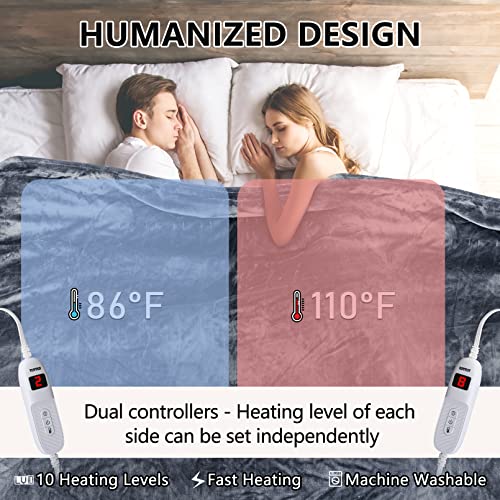 Tuffen Electric Heated Blanket Queen Size, Extremely Soft Cozy Flannel Heating Blanket With Dual Controllers, 10 Heating Levels & 8 Hours Auto-Off, Fast Heating & Machine Washable, 84" X 90" #TOP2
