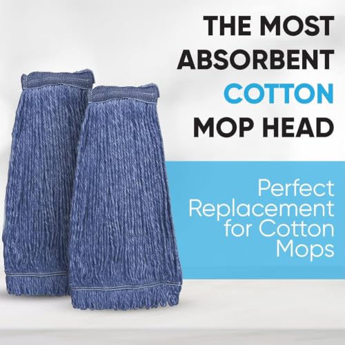 Image of 20oz Heavy Duty Cleaning Mop Head Replacement - 8 Pack - Commercial Replacement, Wet Industrial Blue Cotton Looped End String Head Refill