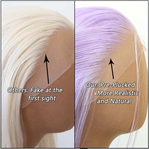 Towarm Light Purple Wig Long Straight Lavender Purple Synthetic Lace Front Wigs Pre Plucked Natural Hairline for Black Women Heat Resistant Fiber Hair Cosplay Daily Wear Wig (Light Purple) - Image 3