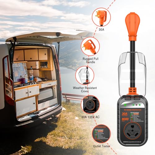 Image of GEARGO RV Surge Protectors 30 Amp RV Circuit Analyzer, [𝟐𝟎𝟐𝟔 𝐍𝐞𝐰 𝐔𝐩𝐠𝐫𝐚𝐝𝐞𝐝 & 𝐆𝐞𝐧𝟐] Full Protection, RV Adapter Plug for Camper(Orange)