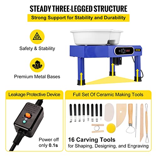Image of VEVOR Pottery Wheel, Pottery Forming Machine 9.8 inch LCD Touch Screen, 350W Ceramic Pottery Electric DIY Clay Sculpting Tools, Foot Pedal & Detachable ABS Basin for Adults and Beginners Art Craft