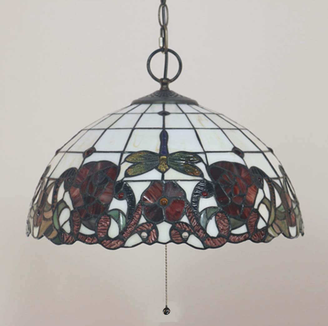 Lámpara Colgante de araña Estilo libélula idílica con Pantalla de vitral de 16", 3 Luces, para Comedor, vestíbulo, Cocina, Techo, lámpara Colgante, 110-, E27, B, grifos domésticos