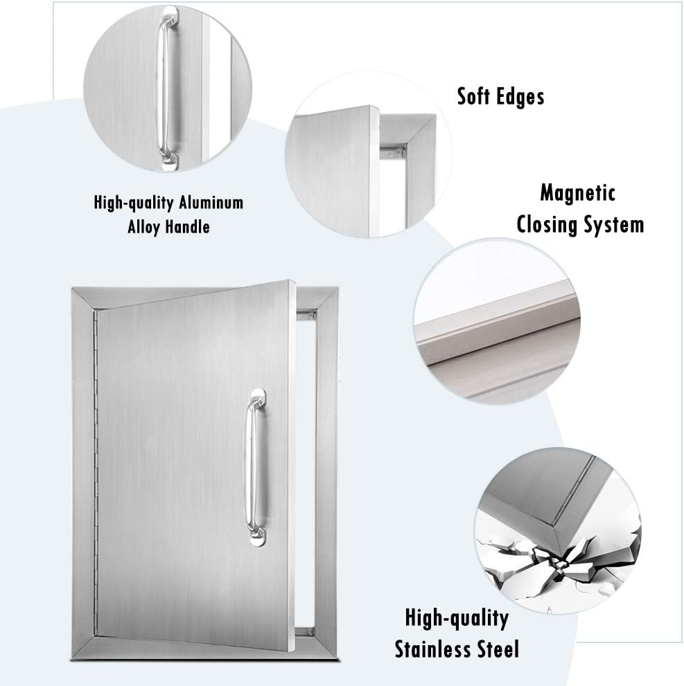 Karpevta Outdoor Kitchen Doors 17" W X 24" H BBQ Access Door - Stainless Steel Single Wall Construction Vertical Door for Outdoor Kitchen Grilling Station or Commercial BBQ Island