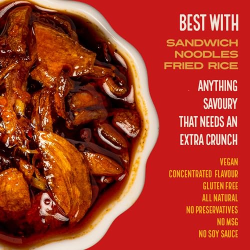 Image of RAMANO'S Garlic Crunch Chilli Crisp Oil 120Gms, Extra Crispy Garlic, Onion Bits, Sichuan Peppercorns with 5 Hand-Picked Chillies, Savoury Spicy Topping for Rice, Noodles, Eggs, Pizza and Ramen