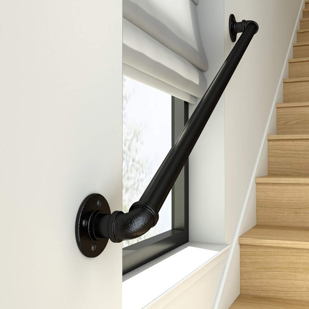 KHLMSRXJ Stair banister handrail Handrail (1ft-20ft), Industrial Pipe Stair Handrail, Home Wrought Iron Decking Railings Against The Wall Villa Loft Elderly Handrails Corridor Support Rod,