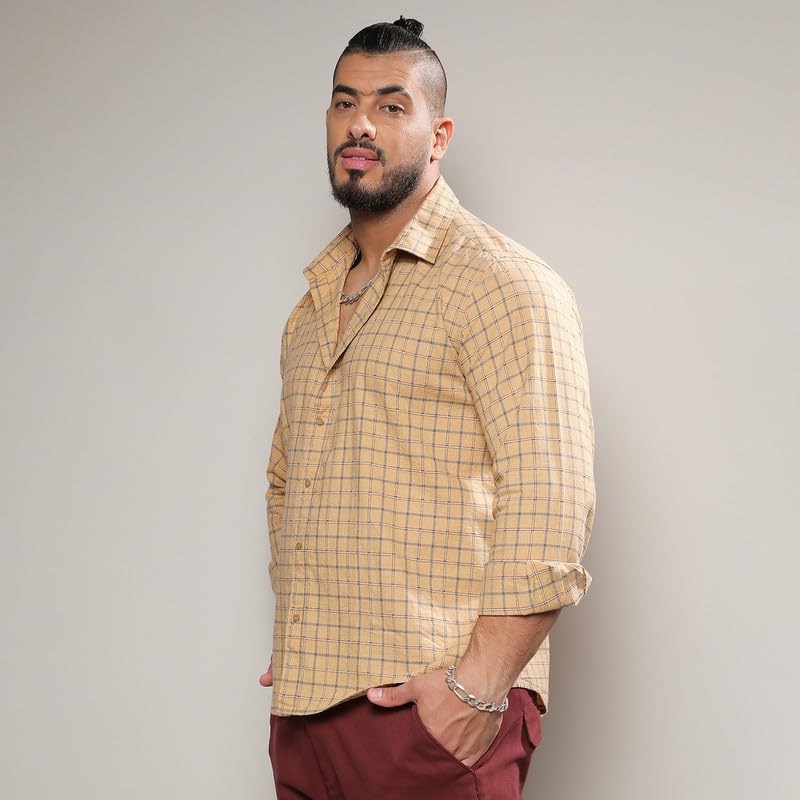 Image of Instafab Plus Men's Shirt for Casual Wear | Spread Collar | Long Sleeve | Button Closure | Plus-Size Fit | Cotton Shirt Crafted with Comfort Fit for Everyday Wear