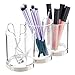 mDesign 3- Section Makeup Brush Organizer for Bathroom Vanity - Plastic Brush Holder for Makeup - Storage Cup for Eyeliner, Lipstick, Concealer - Cosmetic Holder - Lumiere Collection - Clear/Brushed
