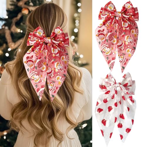 2Pcs Clips para el Cabello de Navidad para Mujeres, Lazos Grandes Roja y Blanca con Diseño de Sombrero de Santa Claus, Pinzas Antideslizantes para Fiesta de Navidad miniatura 1