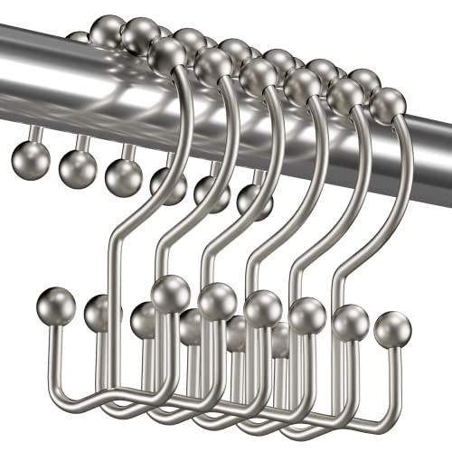 Titanker Shower Curtain Hooks Rings, Rust-Resistant Metal Double Glide Shower Hooks for Bathroom Shower Rods Curtains, Set of 12 Hooks - Matte Nickel by Titanker - Used condition - US$8.92