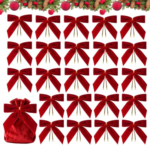 Husoiuy Lazos Navideños de Terciopelo | 24 Piezas de para Árbol Pequeños Rojos de Terciopelo | Lazos para Atar Decoraciones Navideñas,para Bolsas de Golosinas Manualidades Fiesta