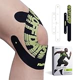 Fitpoint Motion Precut Kinesiology Tape for Knees, 10 Pcs Ultra-Sticky Adhesive Synthetic Knee Tape, Pain Relief & Knee Support, Latex-Free Elastic Athletic Tape, Jet Black
