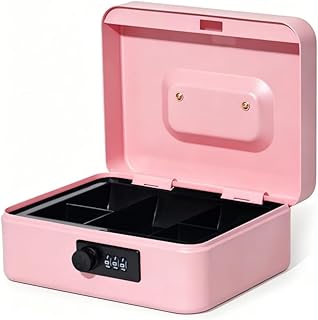 GREELUE Geldkassette mit münzzählbrett, 20 * 16 * 8.5 CM, Kasse Abschließbar, Cash Box Groß, Spardose, Geld organizer (Zahlenschloss-Pink)