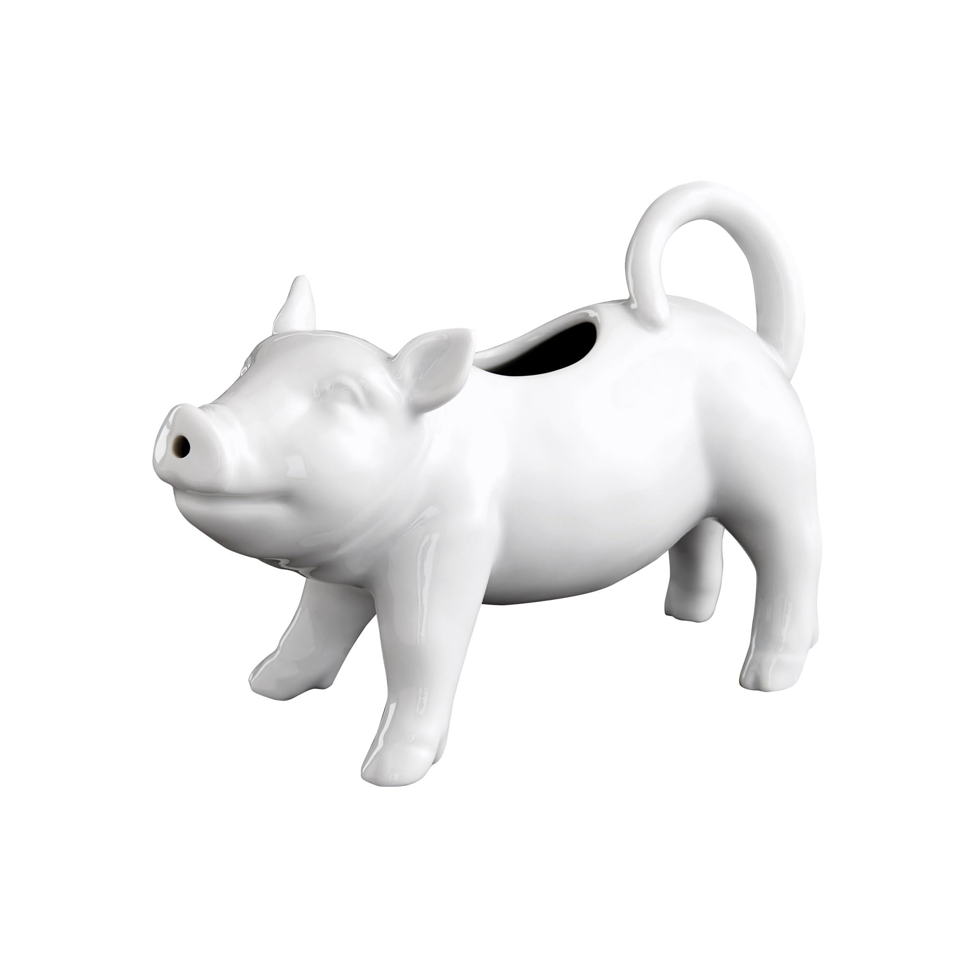 HIC Pig Creamer with Handle, Fine White Porcelain, 6-Ounces