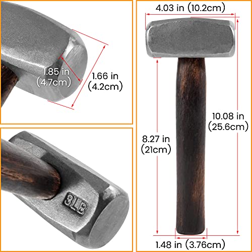 3Lb Blacksmith Hammer Bladesmith Forge Engineer Drilling Stubby Hammer Handmade Knife Making Metal Working Forging Farrier Tool Flat Round Face With Wooden Handle Steel Head #TOP5