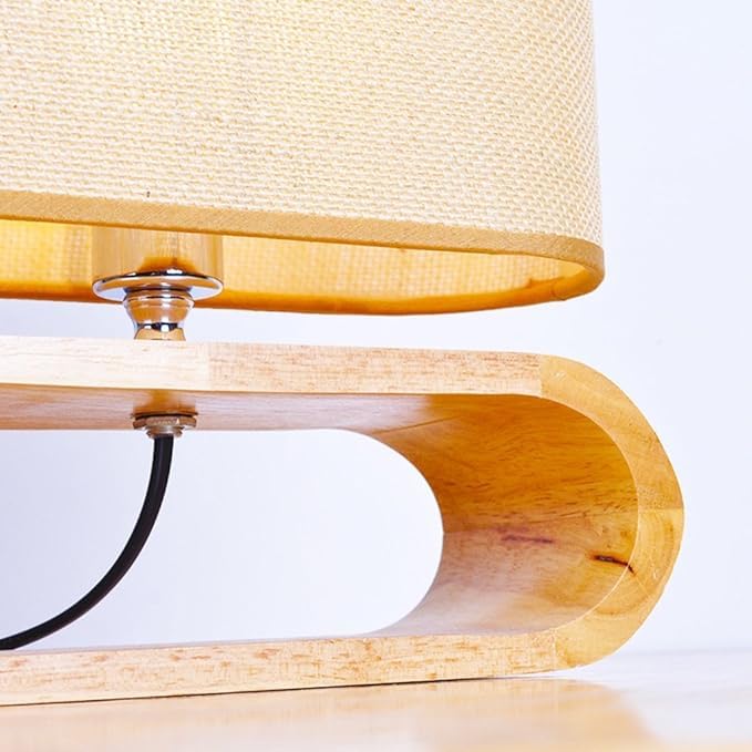 Image of PrettyKrafts Oval Shape Table Lamp (Bulb Not Included) | Natural Color | Size 32x15x40 cm | Wooden Base Decorative Bedside & Living Room Lamp | Modern Home Decor Lighting