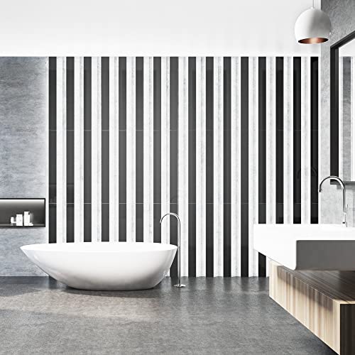 Image of EHKO Glass Mirror Tiles,2''X20'' Mirror Tiles Self Adhesive Stripe Wall Mirror Stickers Removable Long Acrylic Frameless Rectangular Mirror Sheets For Home Living Room Bedroom DIY Decor(10Pcs)(Black)