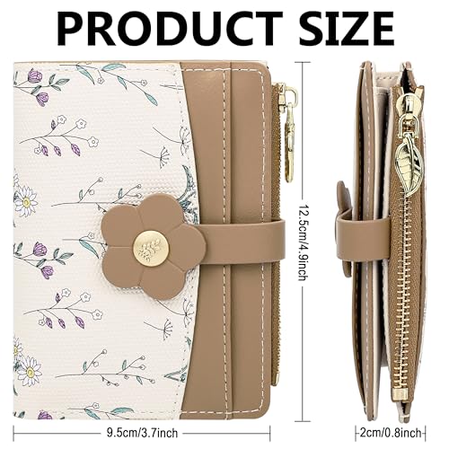 Image of Farcauo Small Floral Womens Wallet Cute Wallets for Women Thin Brown Women's Wallet Kawaii Flower Card Wallets for Women Ladies