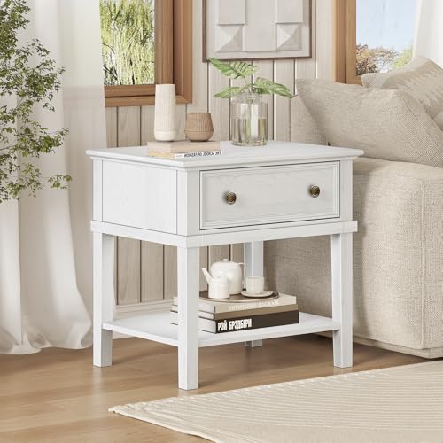 IKENO Solid Wood Nightstand with 1 Drawer & 1 Open