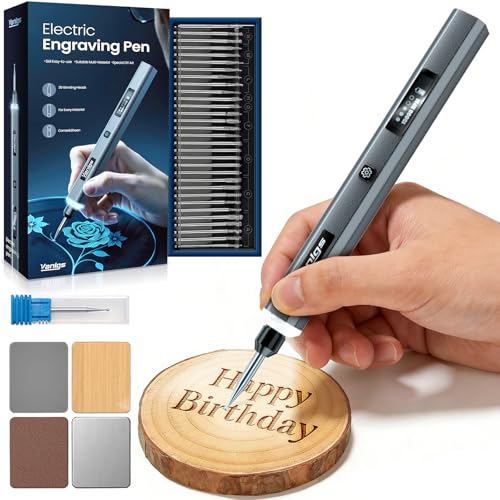 Vanlgs Engraving Pen for Metal Wood Glass Plastic, Engraving Tool with LED Light, 31 Bits, Cordless, 5 Speeds, Rechargeable, DIY Engraver Kit Craft Gift for Teens Adults Beginner (Grey)
