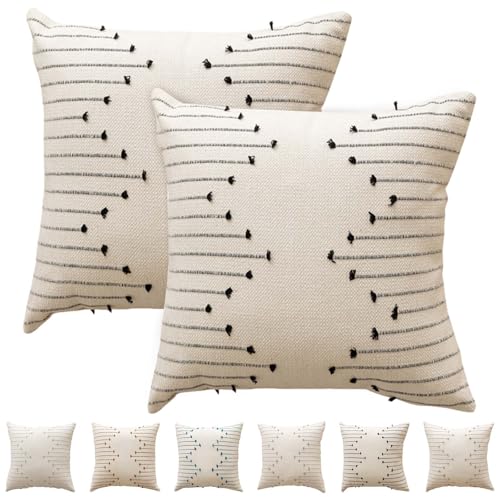Luxvara Lot de 2 Housse Décorative de Coussin en Coton, Décorer Ferme Deco Carré Bohème Uniquement pour Maison Salon Chambre Décoration D'intérieur...