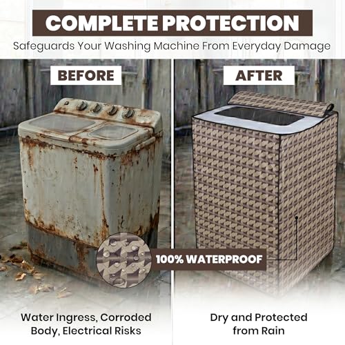 Image of DREAM CARE Waterproof & Dustproof Washing Machine Cover Top Load & Semi Automatic Suitable for 6 kg, 6.2 kg, 6.5 kg (80 x 86 x 51 cms)