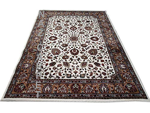 Image of Kashmiri Traditional Woollen Carpet with Advanced 1 Inch Thickness & Classical Look 180x275cm (6x9 Feet) Color White