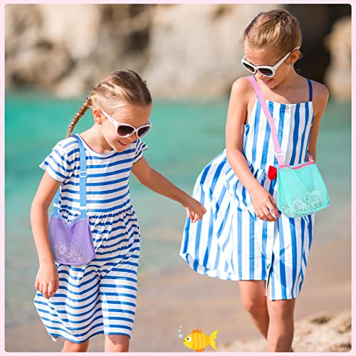 Image of 12 Pack Beach Toy Mesh Beach Bag Shell Collecting Bag Mesh Beach Tote Mesh Beach Toy Bag Sand Toy Bags with Zipper for Holding Shells Beach Sand Toys Swimming Accessories for Boys and Girls, 6 Colors