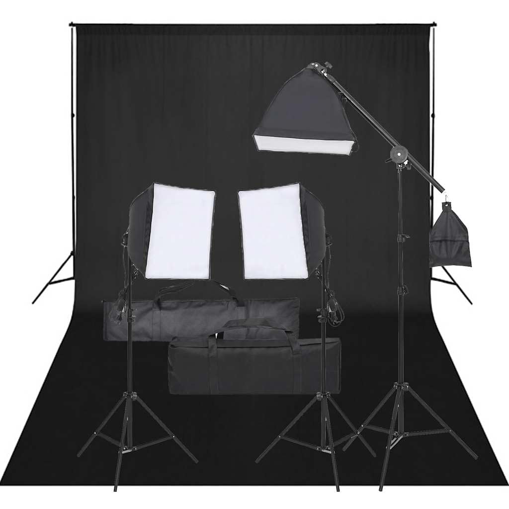 Set da studio fotografico con 3 luci a LED permanenti, 3 softbox, treppiedi regolabili, sfondo nero 500 x 300 cm, supporti in alluminio per fotografia in studio e produzione video
