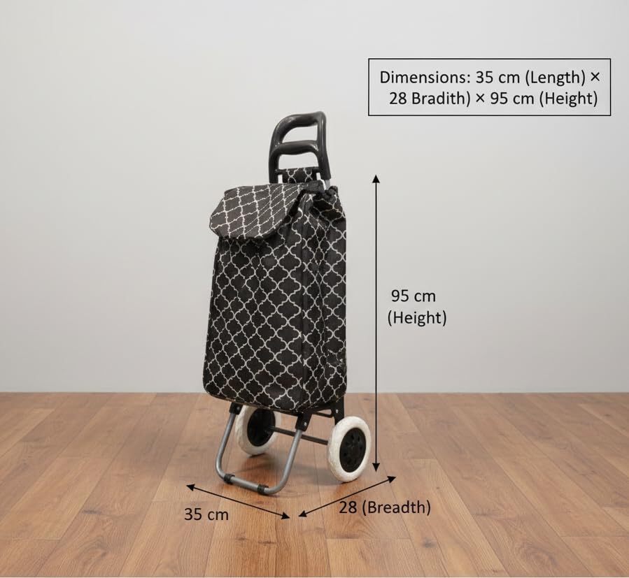 Image of KriShyam Foldable Shopping Trolley Cart with Pattern Design | Large Capacity Grocery Cart with Wheels | Durable Fabric Utility Cart | Lightweight Portable (2 WHHEL Black (Geometric Print))