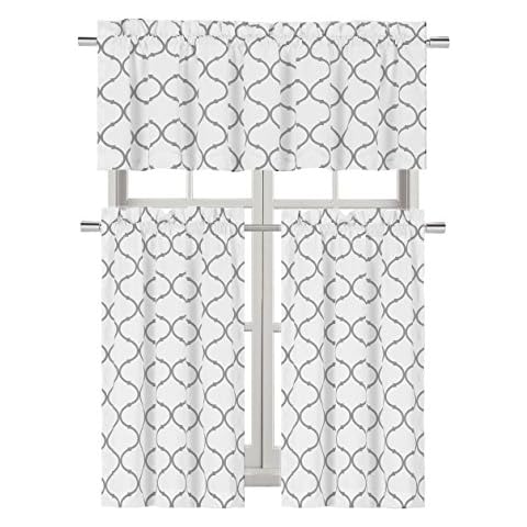 Regal Home Collections Shabby Lattice Kitchen Curtains, Assorted Colors, (Gray) Cover