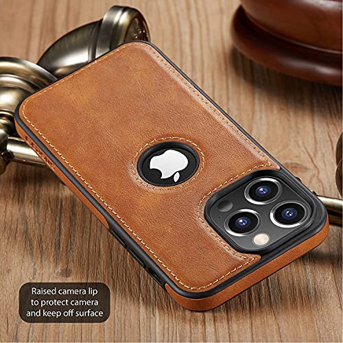 Image of Casus Logo View Compatible with iPhone 13 Pro Case Slim Premium Vegan Leather Classic Luxury Elegant Thin Cover (2021) 6.1 inch (Brown)