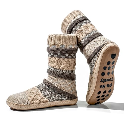 Image of cosyone1997 Slipper Socks for Women Warm Fuzzy Non Slip Soft Sole | Sherpa lining, padded sole, stretchy cuff and gripper dots for bedroom or lounging; gift-ready box, machine washable