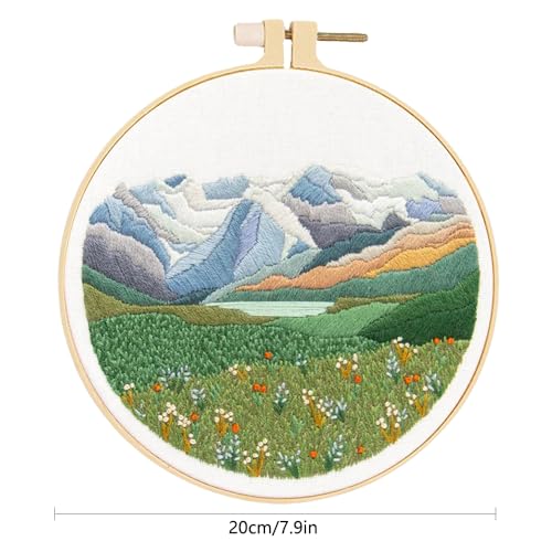 Image of Huacan 5 Complete Embroidery Starter Kit for Beginners Includes Sun Landscape Pattern Full Range of Stamped Kits for Endless Creative Possibilities (Flower and Scenery)