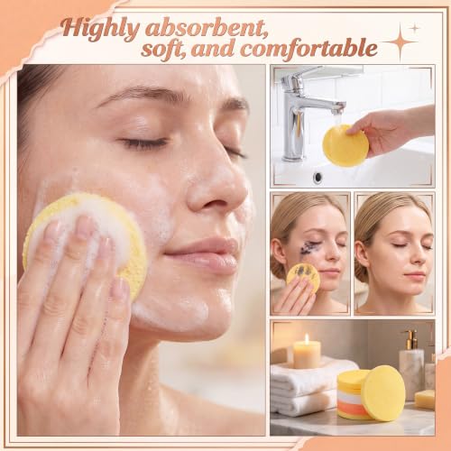 Singhoow 300 Count Compressed Facial Sponges ,Natural Cellulose Face Sponges for Estheticians Spa Cleansing Makeup Remover for Women Skin Exfoliation(Orange, Golden Yellow, Light Yellow, White) - Image 5