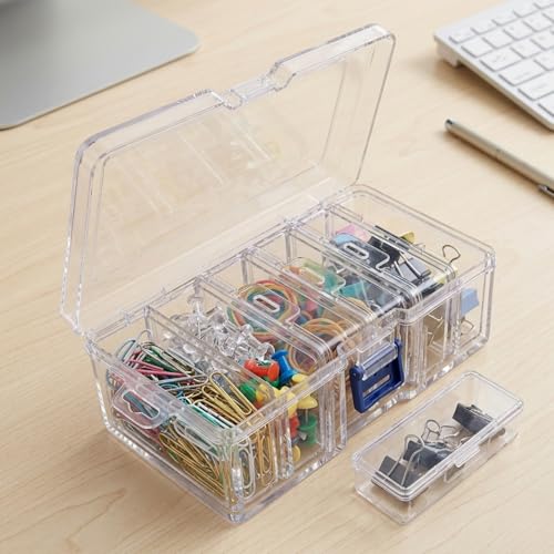 Image of SHALVI Transparent Jewellery & Accessories Storage Box | Box Multi-Compartment Organizer with Removable Grids | Plastic Organizer Box for Earrings, Beads, Craft & Small Items (6-PCS (2))