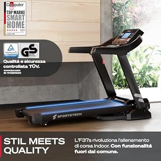 Sportstech - F37s Tapis Roulant Pieghevole, Dotata di LED Tapis Roulant Professionale con 15 Livelli di Inclinazione, 7 Cavalli Tapirulan Pieghevole, Cuscino con Display LCD e Console
