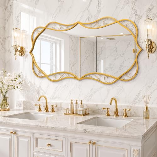 Besdomus Large Gold Bathroom Mirror - 30x60 Wall Decor