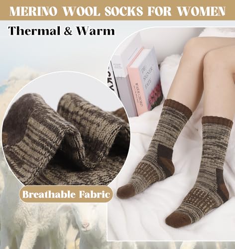 Justay 4 Pairs Merino Wool Socks for Women, Hiking Thermal Warm Winter Cozy Thick Boot Socks for Women Gifts3